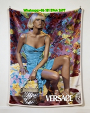 Versace Turquoise Floral Print Flannel Throw Blanket Luxury Versace Fashion Soft Fleece Blanket for Wall Decor and Sofa Use IMG_1720